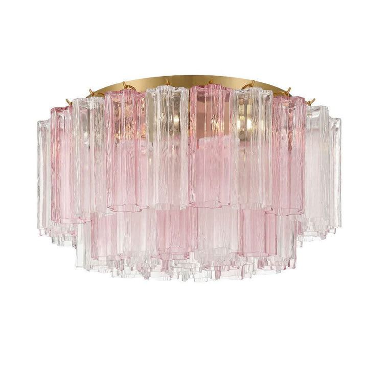Odelle Collection - Flush Mount Chandelier - Pink & Satin Brass - W:56cm
