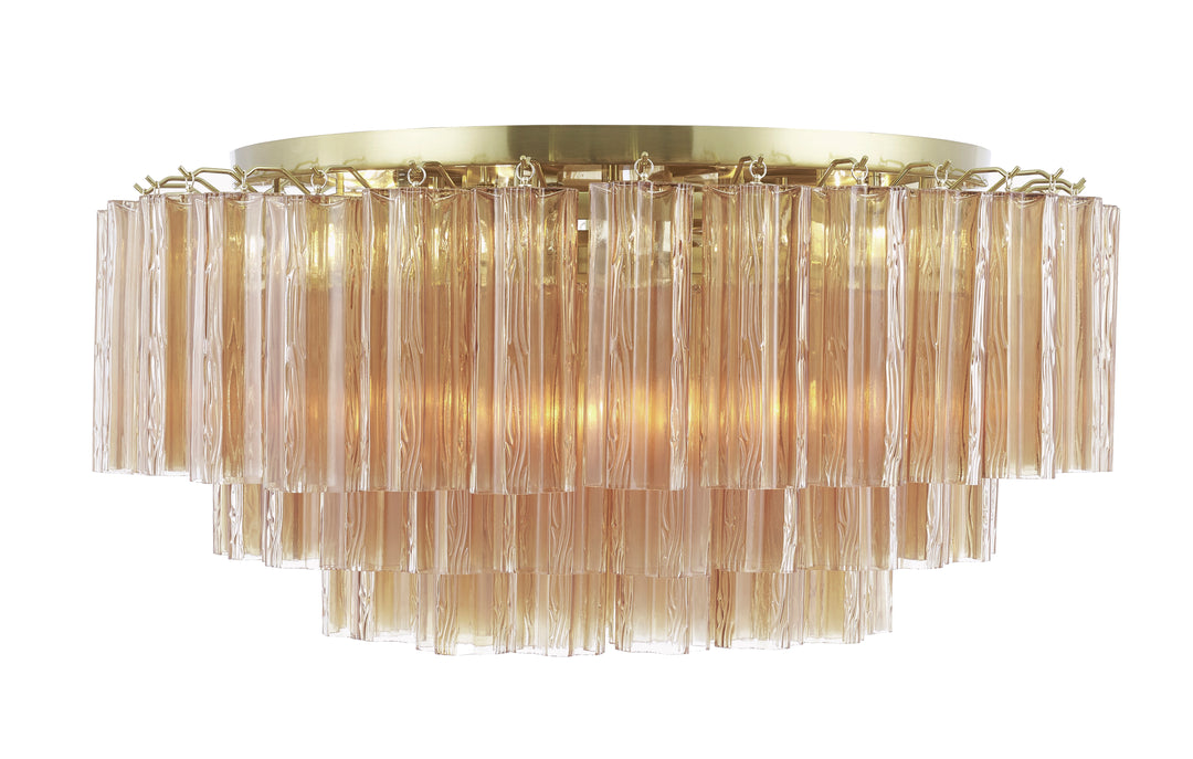 Odelle Collection - Flush Mount Chandelier - Amber & Satin Brass - W:80cm