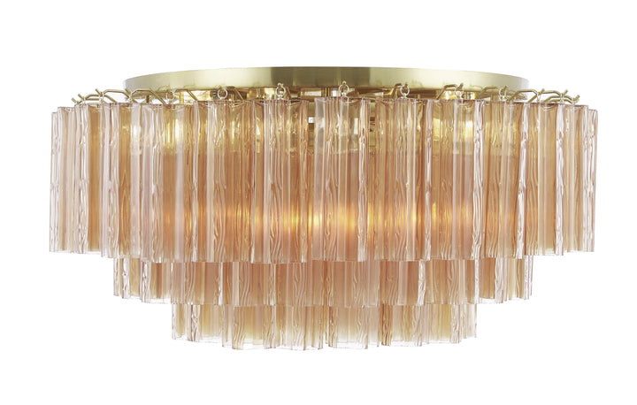 Odelle Collection - Flush Mount Chandelier - Amber & Satin Brass - W:80cm