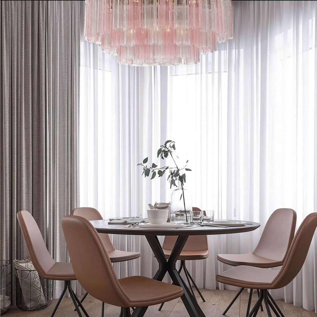 Odelle Collection - Flush Mount Chandelier - Pink & Chrome - W:80cm