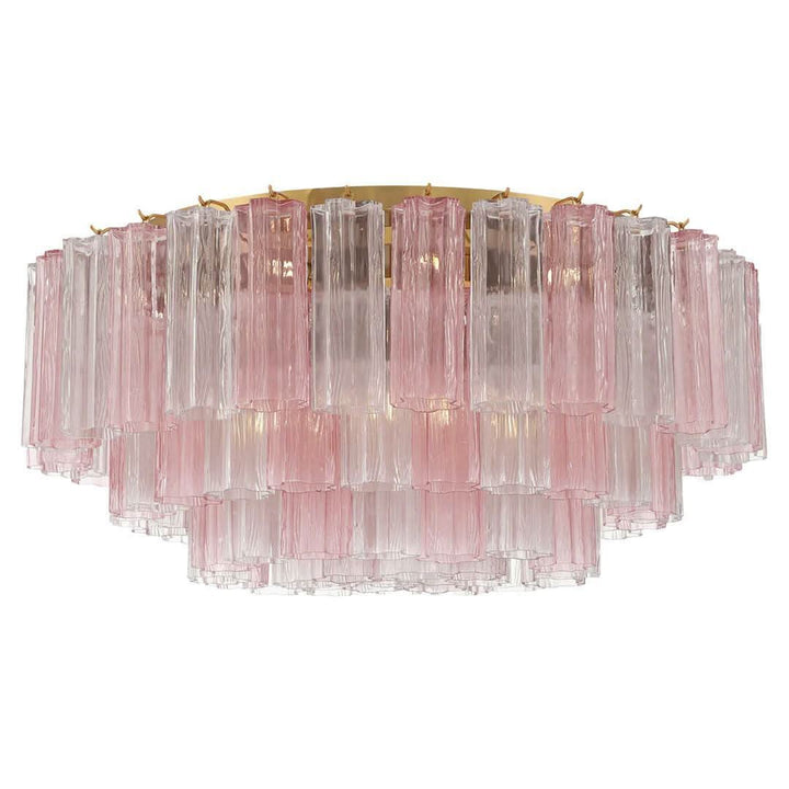 Odelle Collection - Flush Mount Chandelier - Pink & Satin Brass - W:80cm
