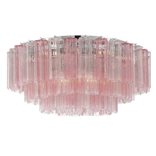 Odelle Collection - Flush Mount Chandelier - Pink & Chrome - W:80cm