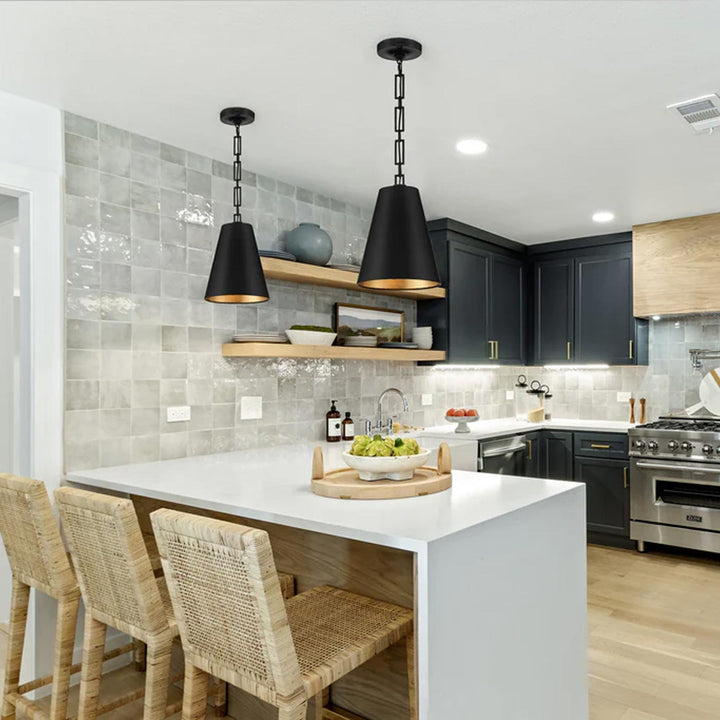 Victor Collection - Pendant - Matte Black & Antique Gold - W:25cm