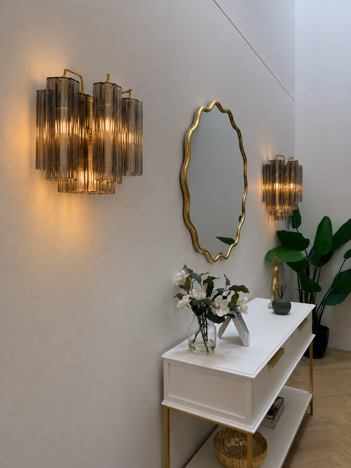 Odelle Collection - Wall Sconce Light - Smoke & Satin Brass - W:36cm