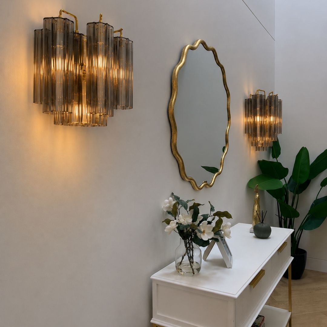 Odelle Collection - Wall Sconce Light - Smoke & Satin Brass - W:36cm