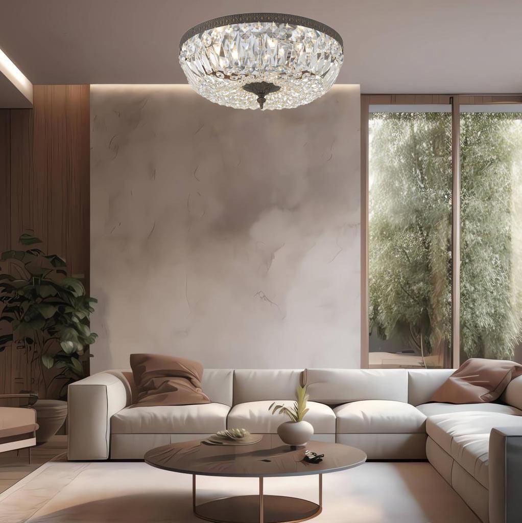 Devon Collection - English Bronze - Clear Crystals Flush Mount - W:25cm