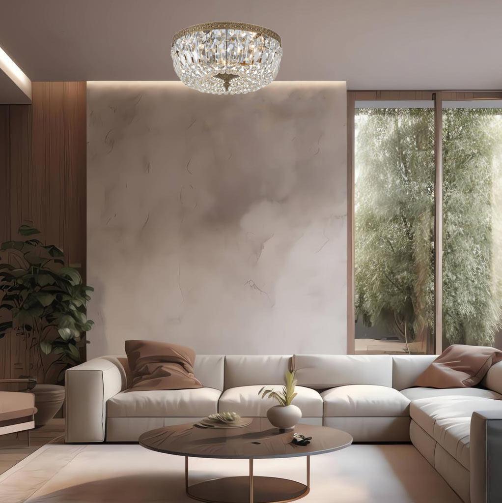 Devon Collection - Old Brass - Clear Crystals Flush Mount - W:35cm