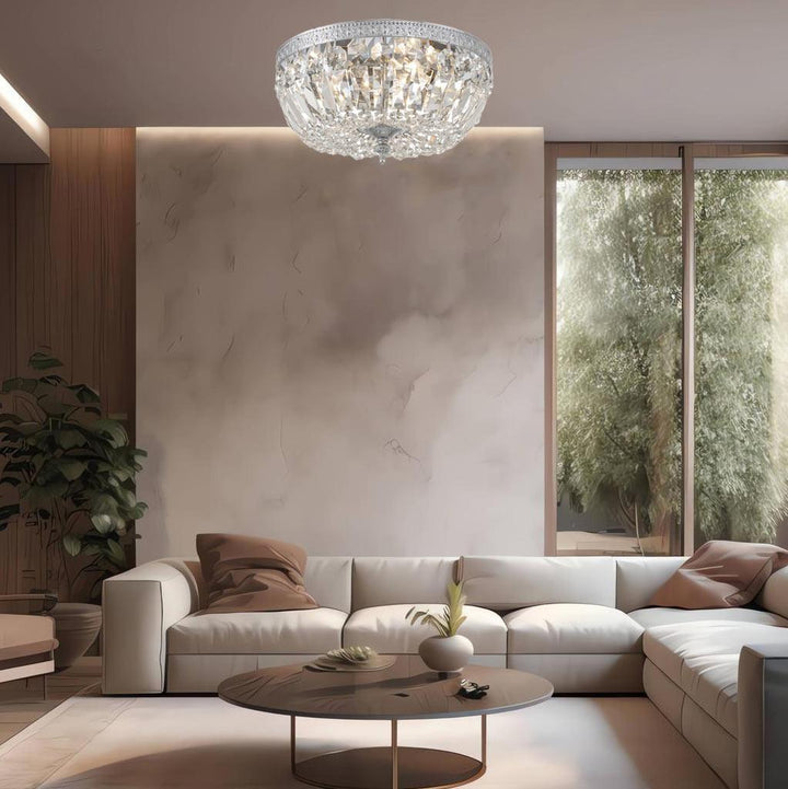 Devon Collection - Polished Nickel - Clear Crystals Flush Mount - W:40cm