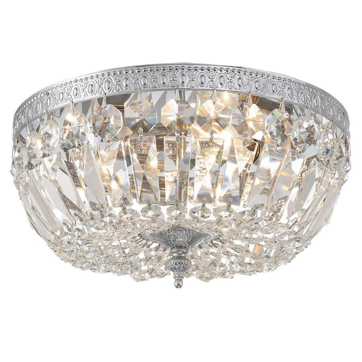Devon Collection - Polished Nickel - Clear Crystals Flush Mount - W:40cm