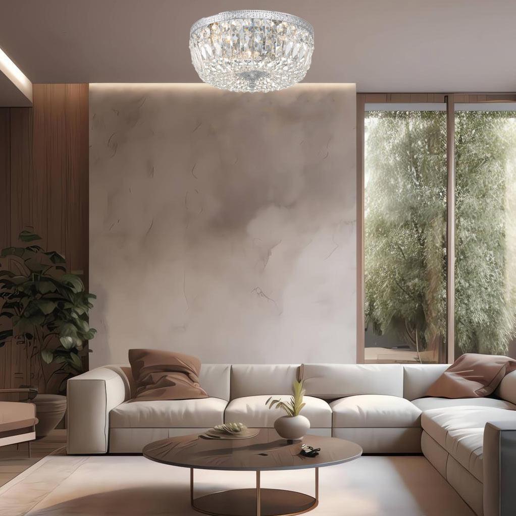 Devon Collection - Polished Nickel - Clear Crystals Flush Mount - W:35cm