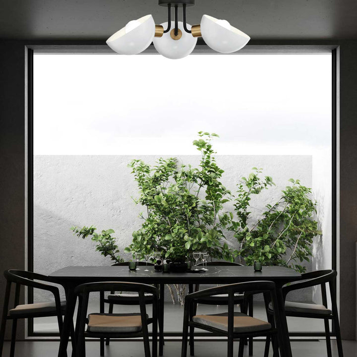 Gamma Collection - 3 Light - Flush Mount - Matte Black & Satin Brass