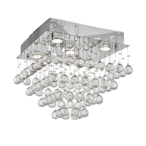 Square Cluster LED Flush Mount Crystal Chandelier Width 40cm