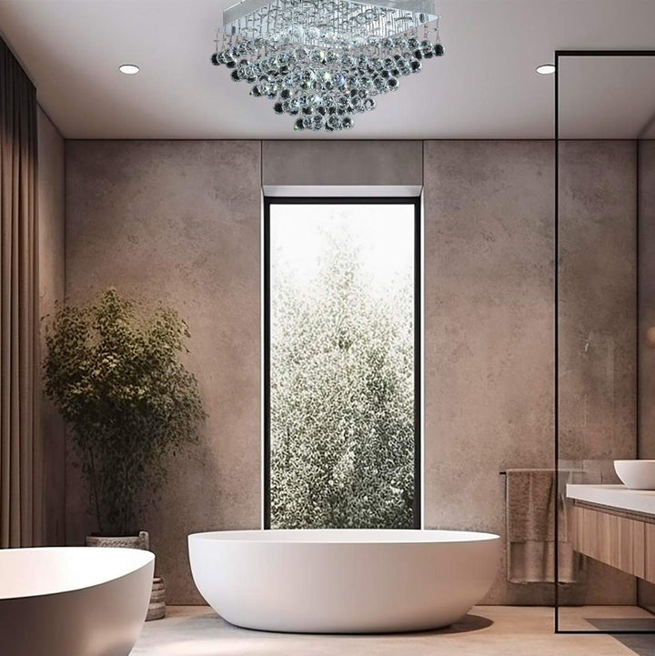 Square Cluster LED Flush Mount Crystal Chandelier - Width:50cm Height:36cm - Designer Chandelier Australia