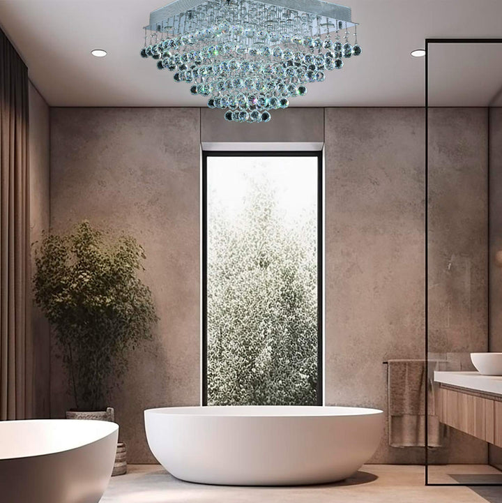 Square Cluster LED Flush Mount Crystal Chandelier - Width:60cm Height:40cm - Designer Chandelier Australia