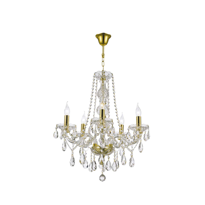 Bohemian Elegance 5 Arm Crystal Chandelier - GOLD