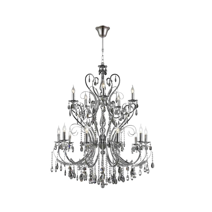 Designer Princess 15 Arm Chandelier - Smoke - W:100 H:130cm - Chrome