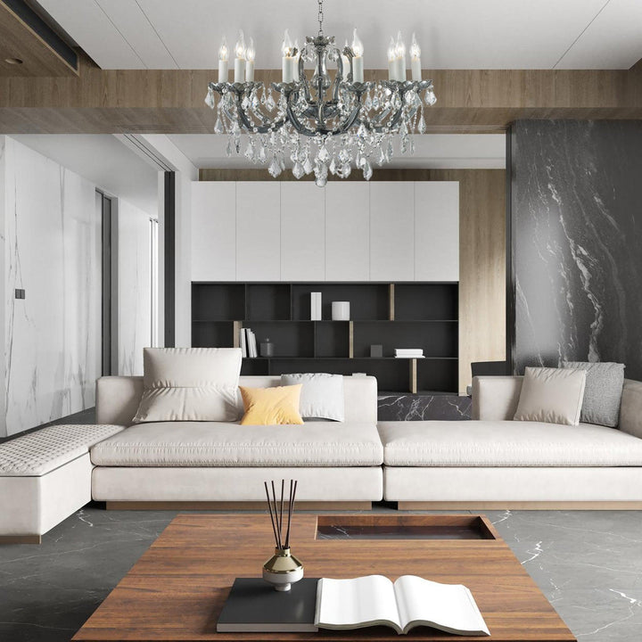 Maria Theresa Crystal Chandelier Grande 10 Light - Smoke Nickel & Clear Crystal - Designer Chandelier Australia