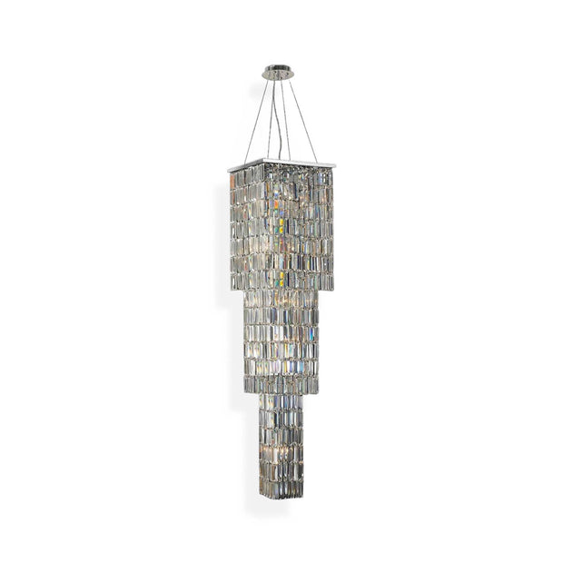 Modena Entrance Crystal Pendant Light - 3 Tier Square - W:40cm H:160cm