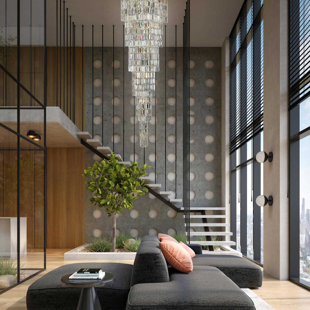 Modena Entrance Crystal Pendant Light - Large 6 Tier Square - W:40 H:220cm - Designer Chandelier Australia