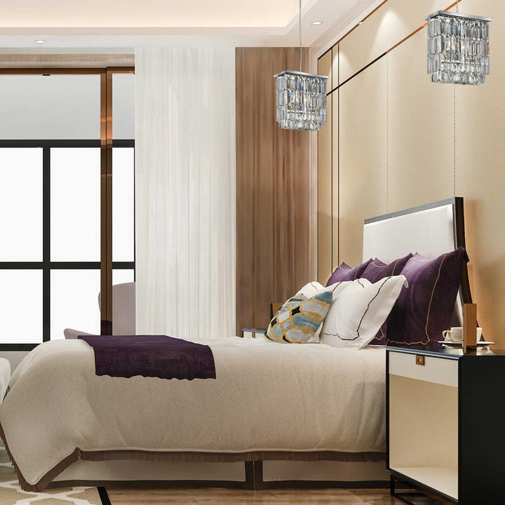 Modena Crystal Pendant - Rectangle Multi Tier W: 25cm - Designer Chandelier Australia