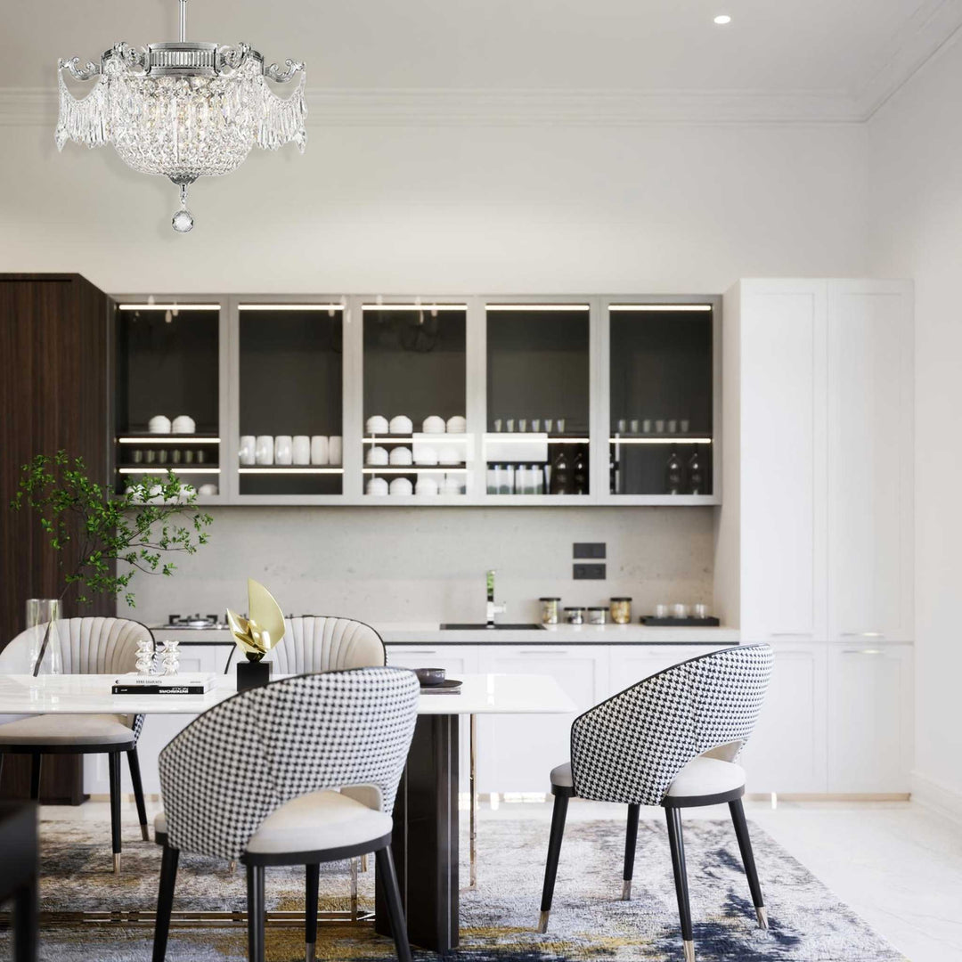 Regency Basket Chandelier - Chrome Finish - Flush Mount - W:46cm H:43cm