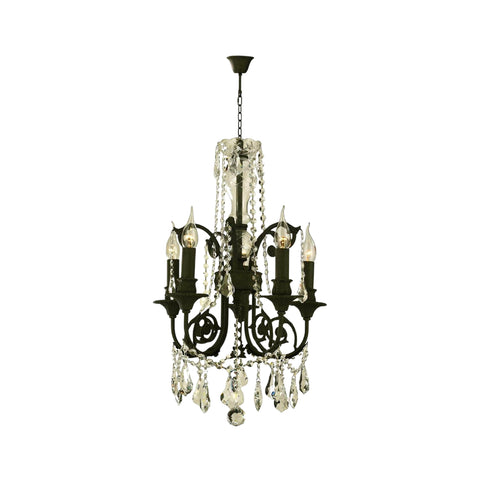 French Provincial Iron Chandelier- 5 Arm Wrought Iron Finish