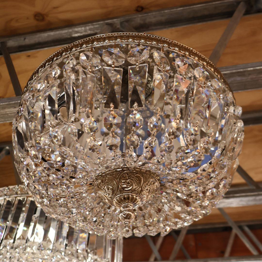 Devon Collection - Polished Nickel - Clear Crystals Flush Mount - W:35cm