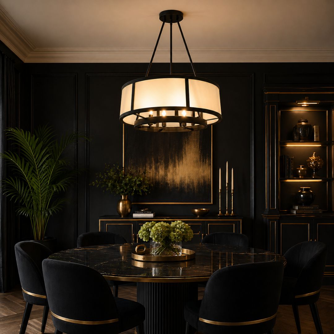 Byron Collection - Chandelier - Matte Black Frame - W:80cm