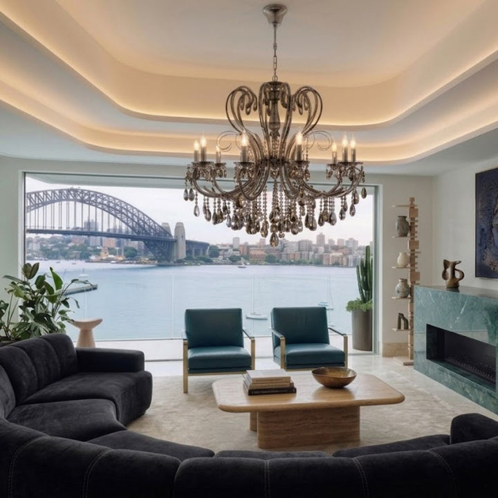 NewYork Princess 10 Arm Chandelier - Smoke - W:90cm