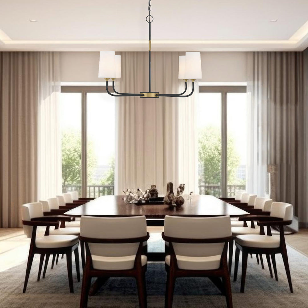 Royston Collection - 4 Light Chandelier - Satin Brass & Matte Black - W:86cm