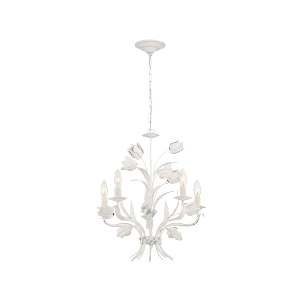 Brittany Collection - White Rose 5 Lights Chandelier