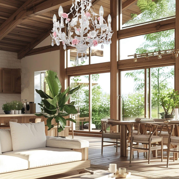 Southport Collection - White & Pink Flowered Chandelier