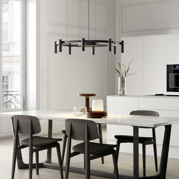 Juniper Collection - 16 Light Ring Chandelier - Matte Black & Satin Brass