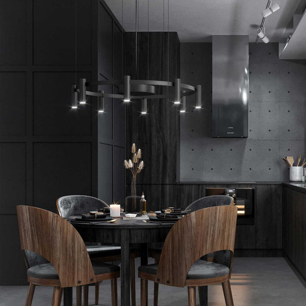 Juniper Collection - 16 Light Ring Chandelier - Matte Black & Satin Brass