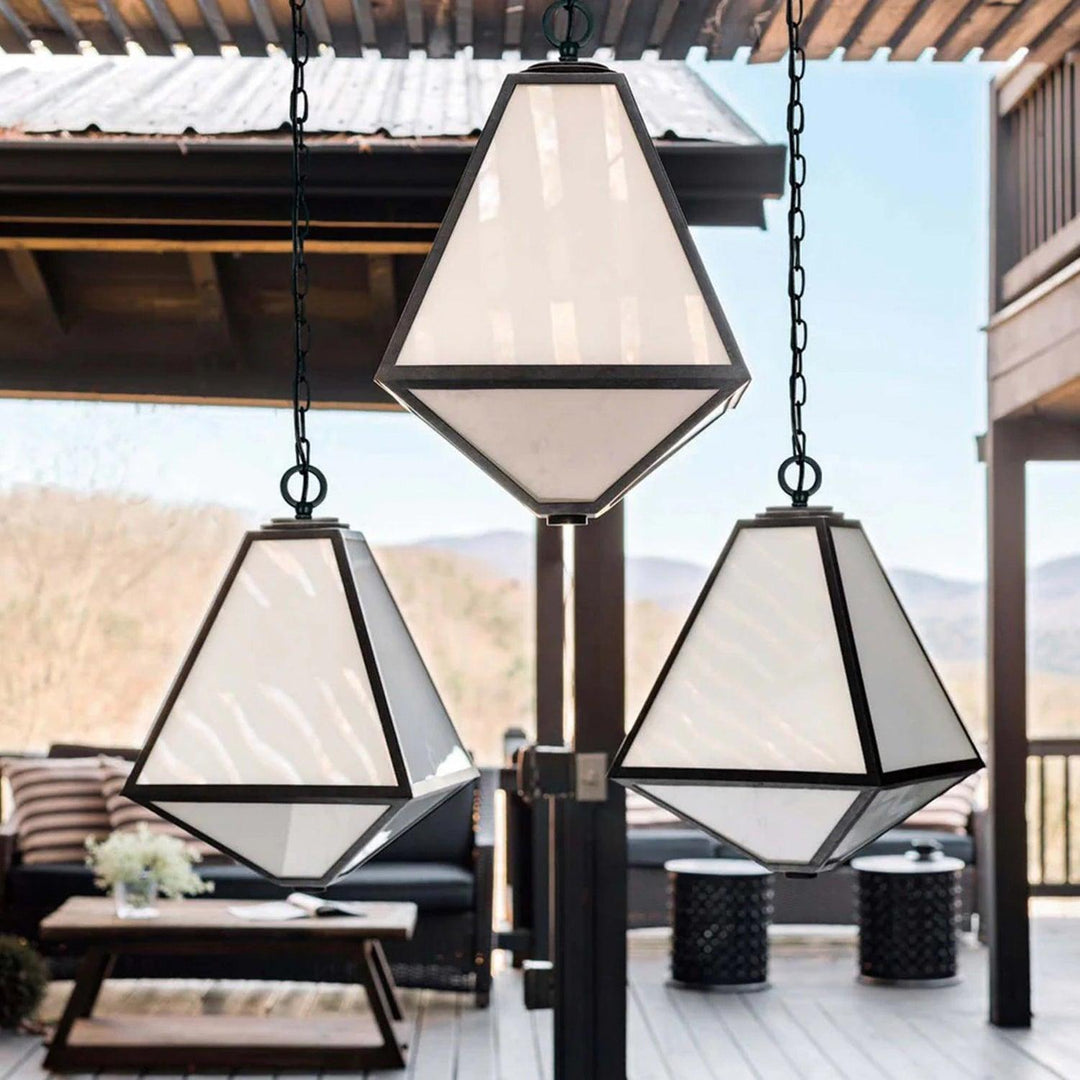 Tori Collection - Black Charcoal Outdoor Pendant - White Glass