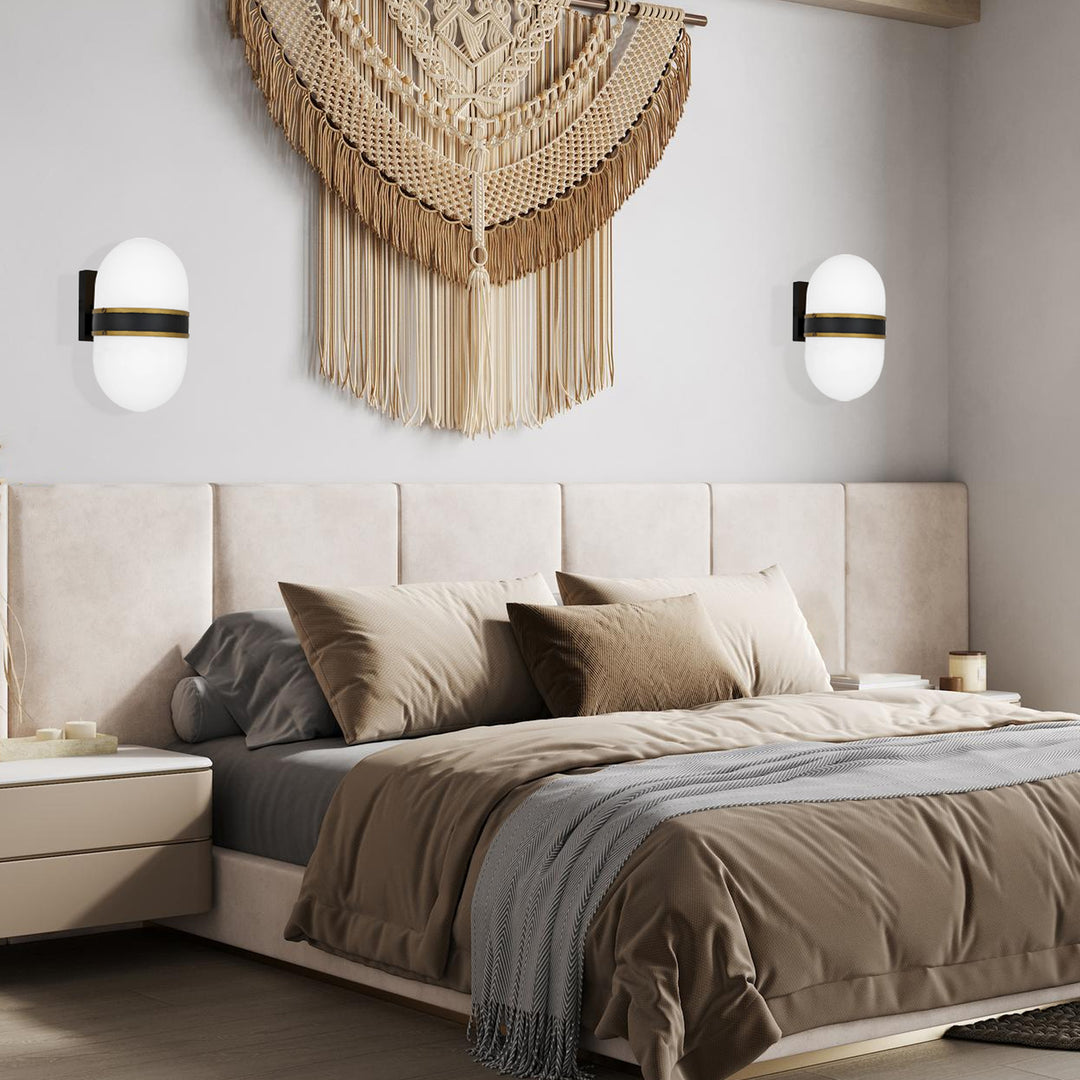 Rama Collection - Matte Black and Textured Gold Wall Sconce - W:15cm