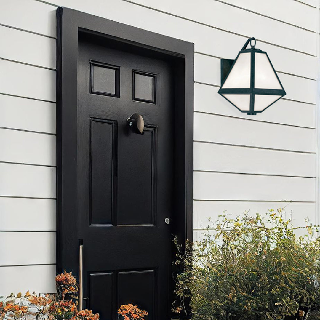 Tori Collection - Black Charcoal & White Glass Outdoor 1 Light Wall Sconce