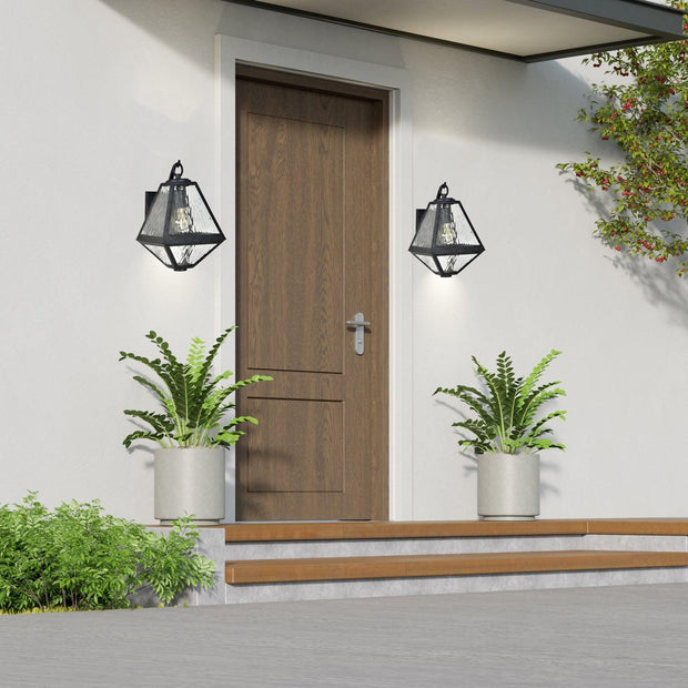 Tori Collection - Black Charcoal & Clear Water Glass Outdoor 1 Light Wall Sconce