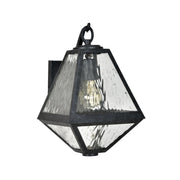Tori Collection - Black Charcoal & Clear Water Glass Outdoor 1 Light Wall Sconce