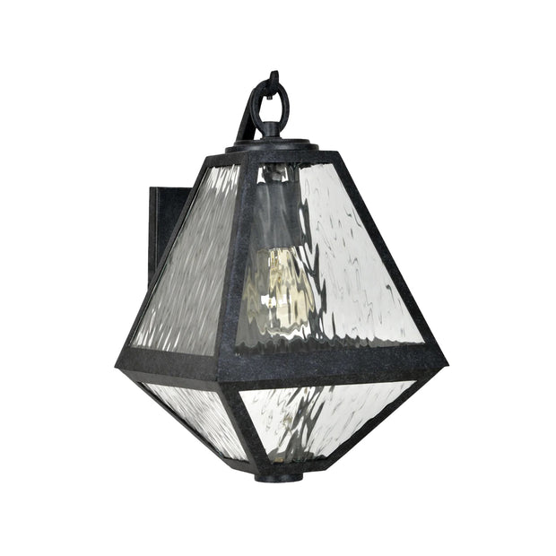 Tori Collection - Black Charcoal & Clear Water Glass Outdoor 1 Light Wall Sconce