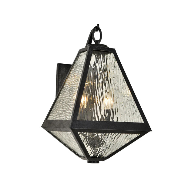 Tori Collection - Black Charcoal & Clear Water Glass Outdoor Wall Sconce - W:30cm