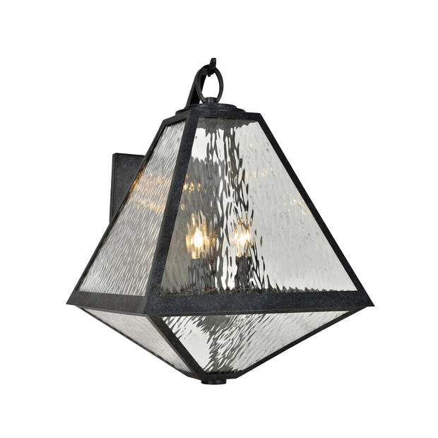 Tori Collection - Black Charcoal & Clear Water Glass Outdoor Wall Sconce - W:38.7cm