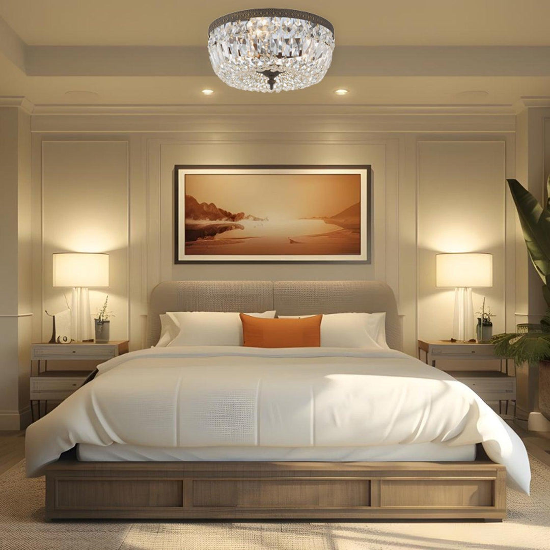 Devon Collection - English Bronze - Clear Crystals Flush Mount - W:35cm