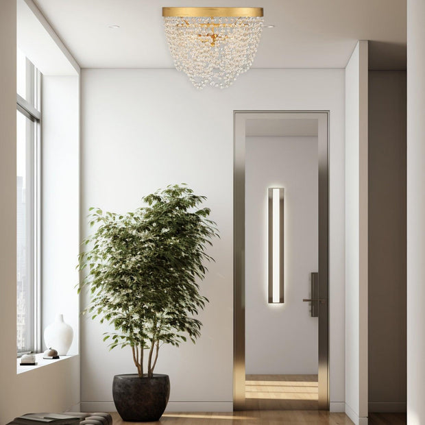 Perla Collection - Antique Gold Flush Mount - Clear Glass Beads