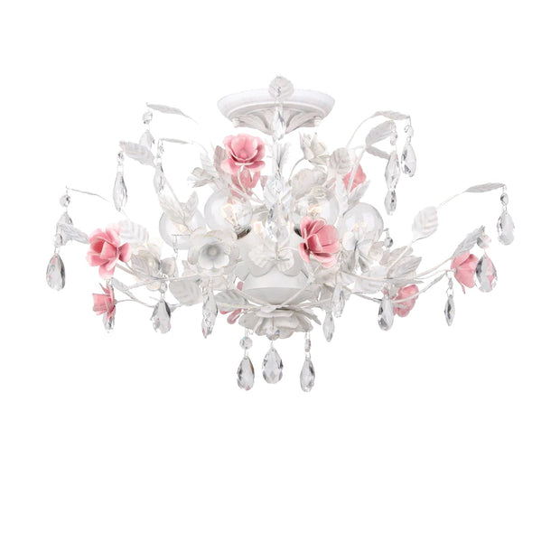 Southport Collection - White & Pink Flowered Flush Mount