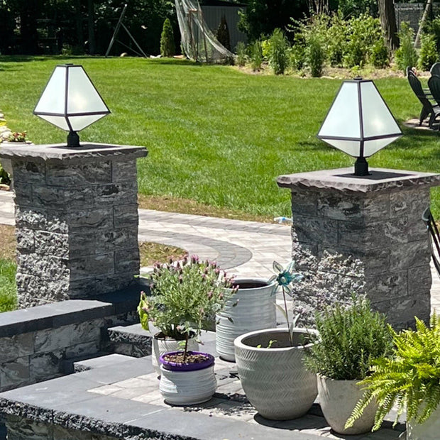 Tori Collection - Black Charcoal & White Glass Outdoor Lamp - W:35.5cm