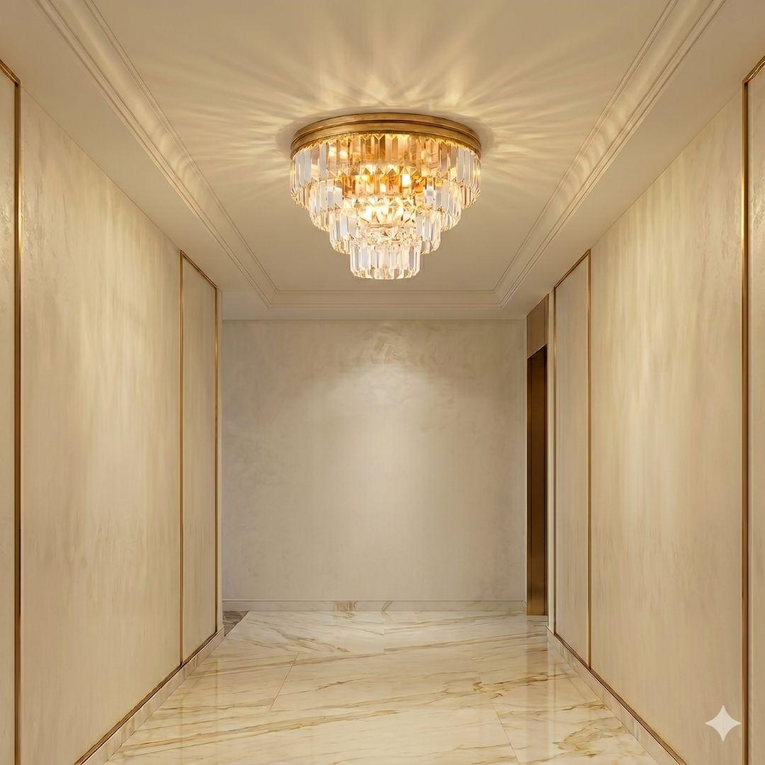 Jordan Collection - Flush Mount Chandelier - Antique Gold - W:70cm