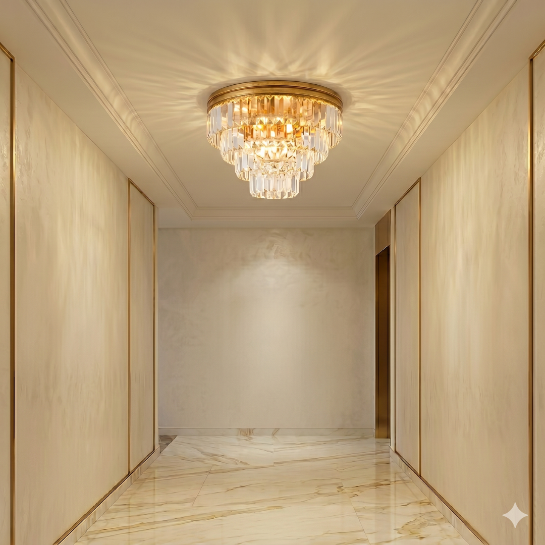 Jordan Collection - Flush Mount Chandelier - Antique Gold - W:70cm