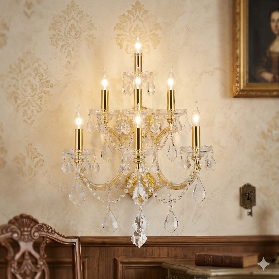 Large 7 Light Maria Theresa Wall Sconce - Gold Fixtures