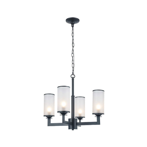 Provincial Collection - 4 Light Chandelier - Frosted Glass - Matte Black